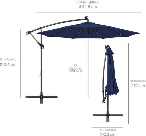 Miniatura 7 de Best Choice Products Sombrilla de Patio de Mercado Colgante con Compensación LED Solar de 10 Pies para Patio Trasero, Piscina, Césped y Jardín
