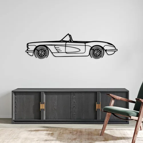 Miniatura 6 de DecoSoul Corvette C1 1960 - Arte de pared de metal para automóvil, automóvil deportivo, decoración de línea de silueta automotriz, escultura