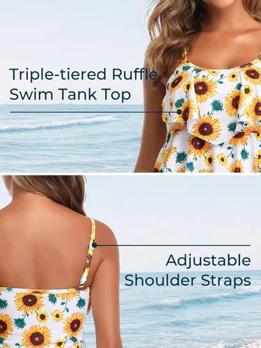 Miniatura 5 de Summer Mae Traje de baño tankini de 2 piezas con volantes y pantalones cortos para mujer