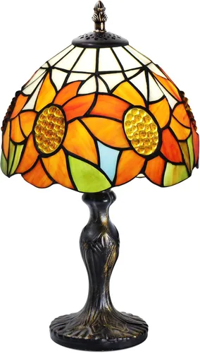 Lámpara de vitral, pequeña lámpara de mesa vintage con pantalla de vidrieras artesanales y base de metal para decorar dormitorio, sala de estar,