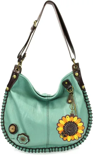 Chala Bolsos de mano, estilo casual, suave, grande hombro o bolso cruzado con llavero, color verde azulado, Búho