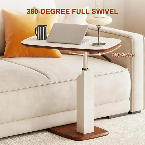 Miniatura 5 de Mesa auxiliar en forma de C de altura ajustable con elevación neumática, ruedas giratorias de 360° y ocultas, mesas auxiliares de sofá que se