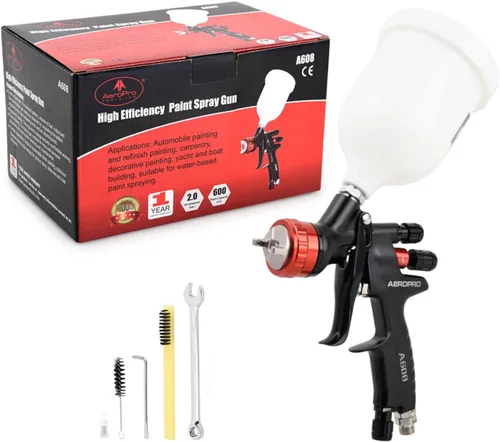 Miniatura 8 de AEROPRO Tools A608 HVLP Pistola de rociado de aire, boquilla de 1.3mm, taza de plástico de 600cc, pistola de pintura para autos, pistola de pintura