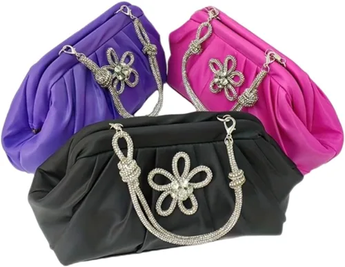 Miniatura 2 de UMREN Bolso de noche con diamantes de imitación de cristal para mujer, estilo vintage, plisado, de satén, formal