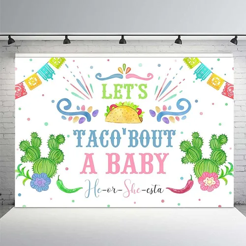 MEHOFOND Fondo de fiesta mexicana de cactus para revelación de género de Let's Taco Bout a Baby He or She Fotografía, Baby Shower Party Banner