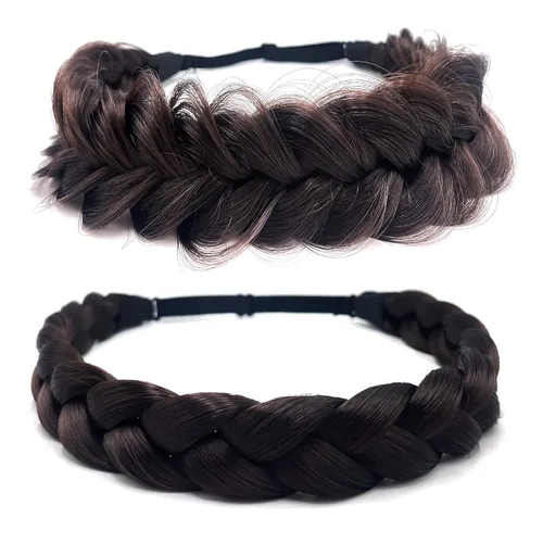 Miniatura 13 de Diadema trenzada, 2 combinaciones de 3 hebras, desordenada, ancha, esponjosa, elástica, diadema trenzada, accesorio de belleza para mujeres y niñas