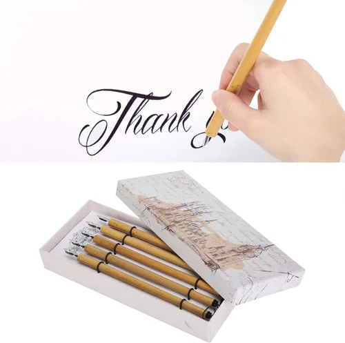 Miniatura 2 de AYNEFY Juego de 5 bolígrafos de inmersión cómic, juego de 5 bolígrafos de inmersión de caligrafía con mango de madera con 5 plumas, juego