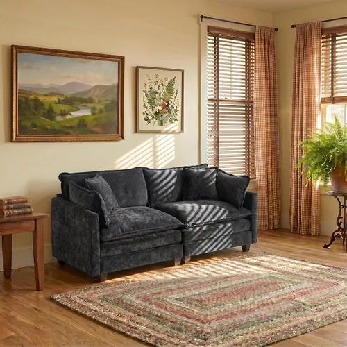 Sofá modular modular de felpilla negra de 78 pulgadas para sala de estar, sofá modular de felpilla negra para sala de estar, sofás para sala de Negro