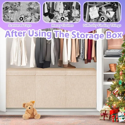 Miniatura 8 de Caja de almacenamiento de juguetes extra grande con divisor de tapa, cofre organizador de juguetes plegable resistente, contenedores cajas cestas