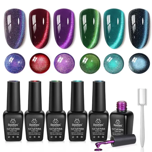 Miniatura 8 de Beetles - Juego Carnival Evergreen de 6 esmaltes de uñas de gel con purpurina, kit de 6 piezas con lámpara de remojo, aguacate, diseño de arte