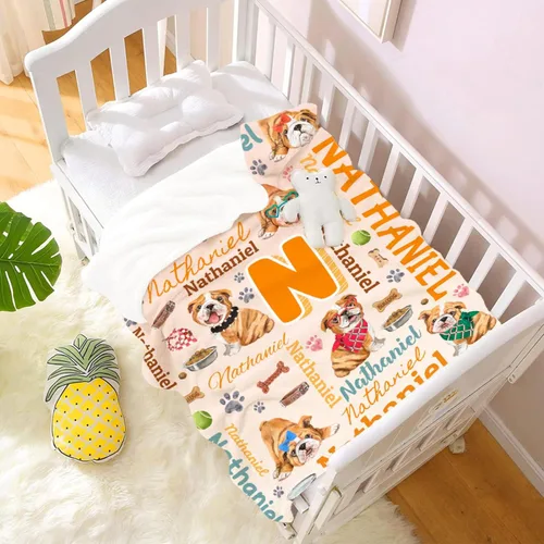Miniatura 7 de Manta preescolar personalizada de bulldog para bebés, niños y niñas, sábanas de franela personalizadas súper suaves y ligeras, decoración para cuna