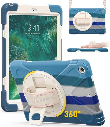 Miniatura 18 de BRAECN Funda para iPad 6ª/5ª Generación, Funda iPad 9.7 2018/2017 - Resistente a Prueba de Golpes con Soporte para Lápices, Correa de Hombro