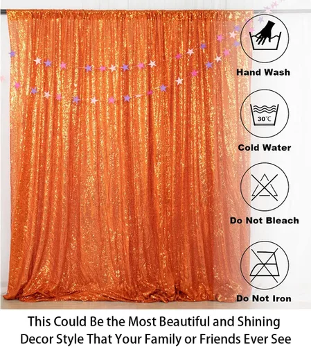 Miniatura 5 de ShinyBeauty Telón de fondo para cabina de fotos, la mejor opción, telón de fondo de lentejuelas de 4 x 6 pies, para bodas y eventos, tela de Naranja