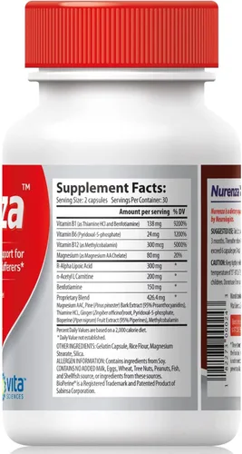 Miniatura 3 de Vita Sciences Suplemento de alivio de neuropatía Nurenza para la salud nerviosa y reparación rápida. Forma natural de R-ALA 40 veces de fuerza