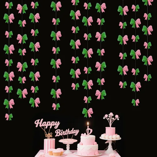 Miniatura 10 de Decoraciones de cumpleaños negras con lazo del 30 aniversario, guirnalda de lazos coquette con purpurina, pancarta serpentina para mujeres