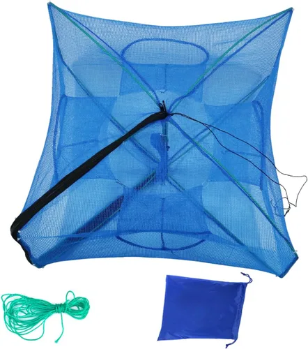 Miniatura 11 de Drasry Red de Pesca Negra con Carnada Plegable, Red de Pesca para Pececillos, Cangrejos, Langostinos y Camarones, Jaula de Red con 4 y 6 Agujeros