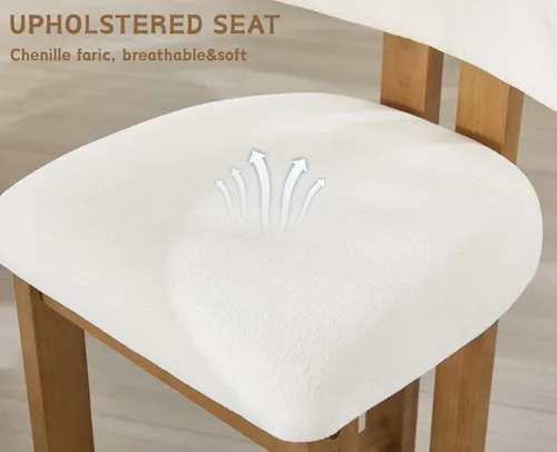 Miniatura 4 de Shunzhi Juego de 2 taburetes de bar tapizados de felpilla blanca con respaldo/patas de madera maciza, modernas sillas de bar altas para isla