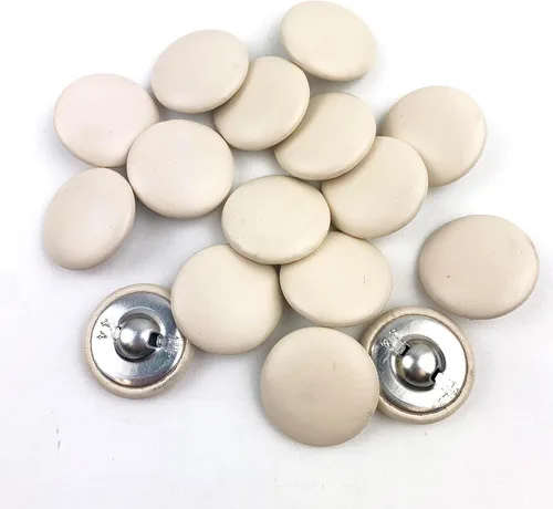 Miniatura 65 de Heyiwell 30 botones redondos cubiertos de cuero con vástago de metal, para vestidos de novia, camisas, vestidos, manualidades de costura (beige, mm)