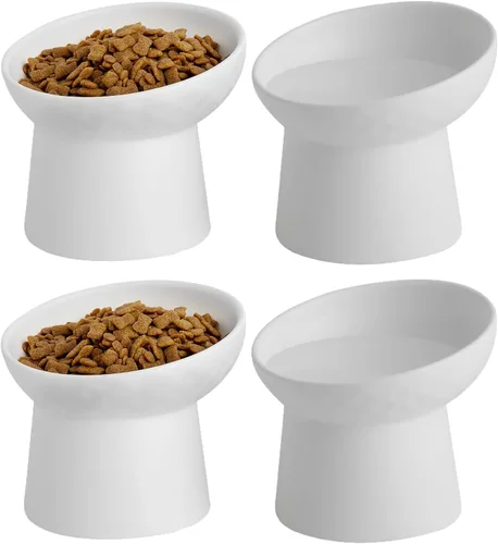 Miniatura 13 de Pequeños cuencos elevados de cerámica para gatos, cuencos elevados inclinados para alimentos o agua, sin estrés, prevención de reflujo, aptos