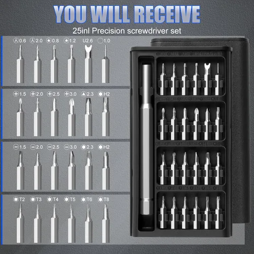 Miniatura 3 de Juego de destornilladores de precisión 25 en 1, mini kit de herramientas de reparación profesional, destornillador súper duradero para reloj