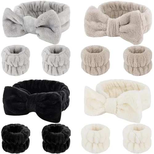 SLNZAPTY Juego de 12 diademas y muñequeras para lavado facial para mujeres, envolturas de cabello de microfibra tipo spa para niñas, diademas y beige