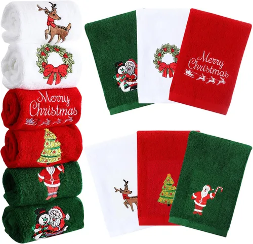 Ganeen 6 toallas de mano navideñas para baño, 12 x 18 pulgadas, juego de toallas de cocina de muñeco de nieve azul, juego de toallas decorativas