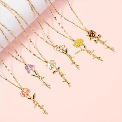 Miniatura 5 de Birth Flower Name Necklace Personalized 18K Gold Plated Birth Month Flower Necklace Dainty Flower Necklace Custom Jewelry Mothers Birthday Christmas