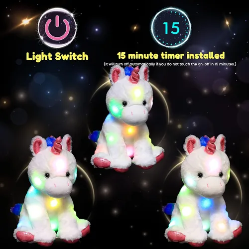 Miniatura 4 de Hopearl Unicornio de peluche con luces LED, flexible, con luces de noche que brillan en la oscuridad, para festival, cumpleaños, niños pequeños