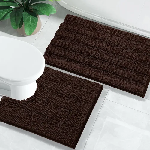Miniatura 37 de Yimobra Juego de 2 alfombras de baño de felpilla suave y absorbente y alfombra para inodoro en forma de U, antideslizante, lavable a máquina