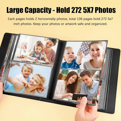 Miniatura 7 de Funda de cuero de gran capacidad de 8 x 10 pulgadas, 168 bolsillos para fotos de 8 x 10 pulgadas y cubierta de cuero de gran capacidad, 272