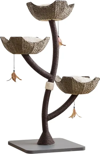Miniatura 8 de Torre de árbol gris moderno de 52 pulgadas de alto para gatos grandes, postes rascadores para gatos con cestas tejidas a mano Condominio de lujo