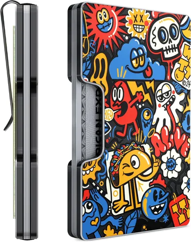 Miniatura 58 de Cartera de aluminio impresa 2.5D para hombres: clip delgado para dinero y tarjetero con barniz selectivo táctil. Bloqueo RFID mejorado, compacto