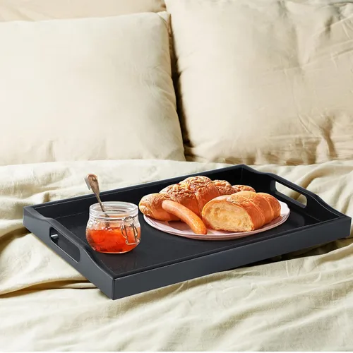 Miniatura 6 de MDLUU Juego de 3 bandejas de plástico para servir con asas recortadas, bandeja rectangular para mayordomo para desayuno en la cama, mesa de café