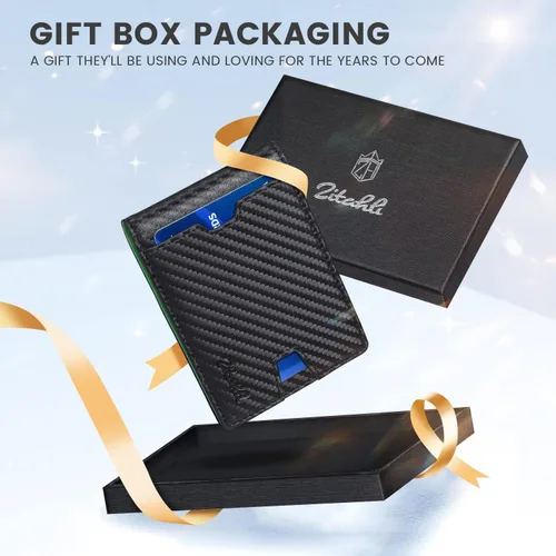 Miniatura 35 de Zitahli Billetera para hombre, de piel fina, con bloqueo RFID, minimalista, plegable, tarjetero con caja de regalo