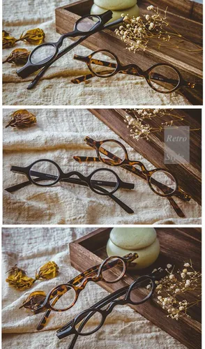 Miniatura 5 de Anteojos de lectura retro redondos pequeños para hombre y mujer (dos pares/leopardo + negro, 1.50)