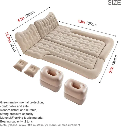 Miniatura 6 de Colchón inflable portátil de aire para automóvil, asiento trasero con bomba con 3 boquillas y almohadas para viajes autónomos al aire libre