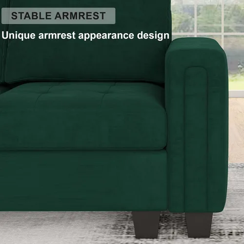 Miniatura 4 de Belffin Sofá modular de terciopelo en forma de L, sofá seccional convertible de gran tamaño con diván reversible para sala de estar, verde