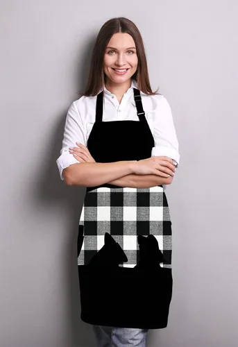 Miniatura 3 de Delantal a cuadros de búfalo blanco y negro para el hogar, cocina, impermeable, para hornear, jardinería, para mujeres y hombres