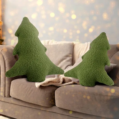 Miniatura 6 de Soaoo 3 almohadas decorativas para árbol de Navidad, almohada decorativa con forma de árbol de Navidad, cojín suave en forma de planta 3D