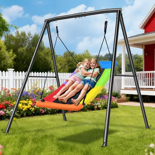 Miniatura 6 de Trekassy Juegos de columpios para patio trasero, soporte de metal resistente con marco en A de 440 libras con plataforma grande de 60 pulgadas