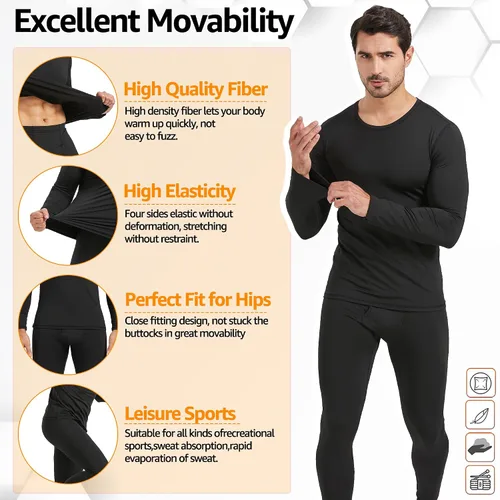 Miniatura 5 de UNIQUEBELLA Men's Thermal Underwear Sets Top & Long Johns Fleece Sweat Quick Drying Thermo Base Layer