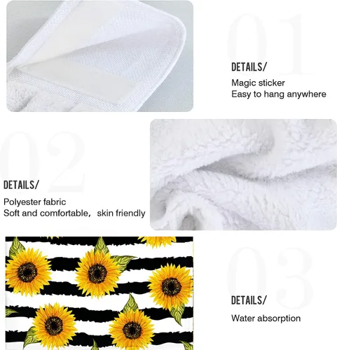 Miniatura 4 de Toallas vintage de girasol y mariposas para cocina, 2 piezas, toalla de cocina colgante floral de primavera acuarela, toallas de mano florales