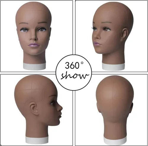 Miniatura 4 de HAIRWAY Cabeza de maniquí femenina, soporte de maniquí de cosmetología, cabeza de maniquí para pelucas, maniquí de muñeca para hacer pelucas y Marrón
