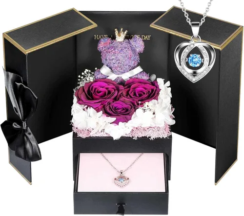 Miniatura 12 de AddWel Regalos para el Día de la Madre, para mamá de hija e hijo, para cumpleaños, rosas reales preservadas con collar de plata de ley con I Love