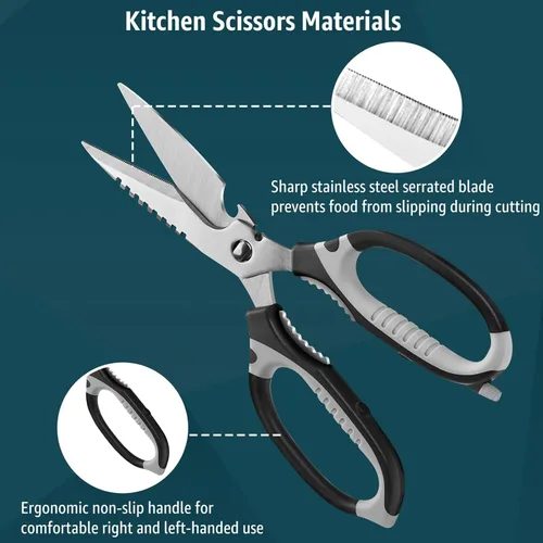 Miniatura 5 de BoFuYuan Tijeras de cocina, tijeras multiusos de 9 pulgadas, resistentes para cortar alimentos, desmontables, aptas para lavavajillas, hoja dentada