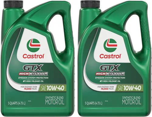 Castrol Aceite de motor de mezcla sintética GTX High Mileage 10W-40, 5 cuartos de galón, paquete de 2
