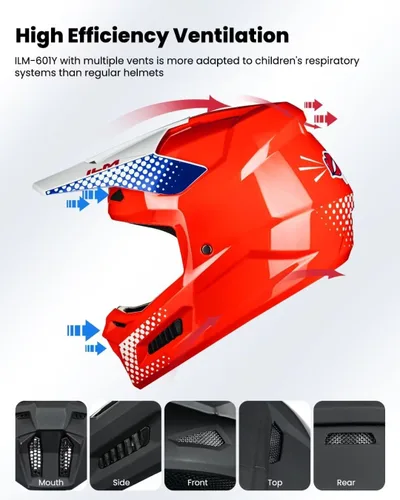 Miniatura 4 de ILM Cascos de Motocicleta Todoterreno Juveniles Casco ATV para Niños Motocross BMX Todoterreno con Gafas Guantes Máscara DOT Modelo MT601Y