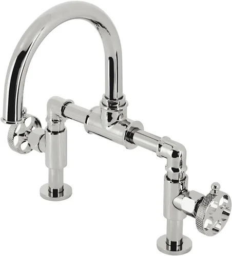 Miniatura 7 de Kingston Brass KS2177RKX Webb - Grifo de baño con dos manijas y 2 agujeros para montaje en cubierta con mango moleteado y drenaje emergente
