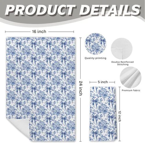 Miniatura 2 de Chinoiserie - Toallas de cocina florales con lazo coquette, paños de cocina florales azules y blancos para decoración de cocina, toallas de mano