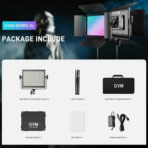 Miniatura 7 de GVM - Luz de video LED RGB con control Bluetooth, kit de iluminación de estudio de fotografía de 60 W con soportes, 2 paquetes de luz LED 880RS